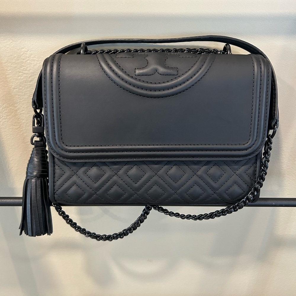 Tory Burch Fleming Black Matte Convertible Crossbody Gem